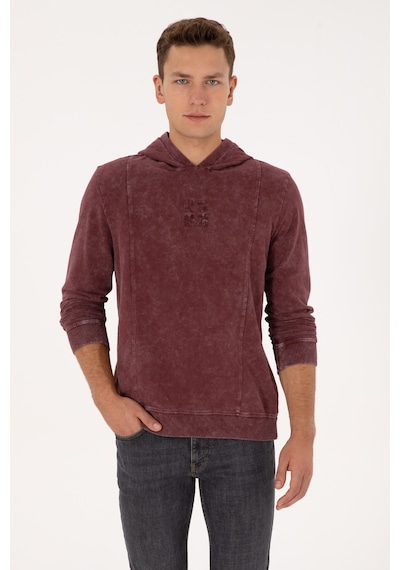 U.S. Polo Assn. Erkek Regular Fit Kapüşonlu Yıkamalı Bordo İnce Sweatshirt 50315493-VR177