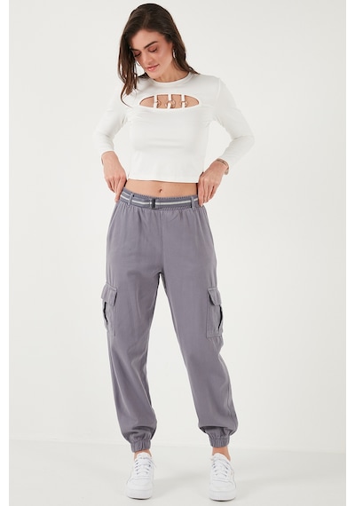Lela Pamuklu Standart Fit Normal Bel Lastikli Paça Kemerli Jogger Bayan Pantolon 668Yp5045 Gri Lela Pamuklu Standart Fit Normal Bel Lastikli Paça Kemerli Jogger Bayan Pantolon 668Yp5045 Gri