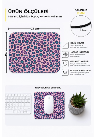 Leopar Desenli Ergonomik Mouse Pad Kaymaz Taban Ev Ve Ofis Kullanımı Fare Altlığı 230x190x2mm