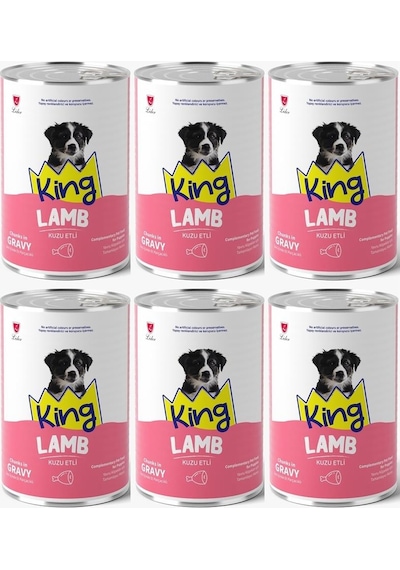 King Et Parçacıklı Kuzu Etli Yavru Köpek Konserve 400 Gr 6 Adet