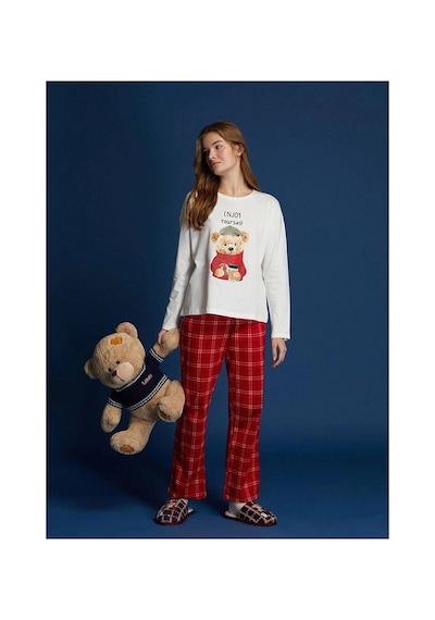 LC Waikiki Lcw Dream Kırmızı Bisiklet Yaka Baskılı Kadın Pijama Takımı Red Prınted