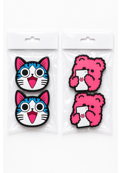 Kemboss Happy Kedi Ve Pembe Ayıcık Bardak Altlığı Seti 4'lü - Pvc Kaydırmaz Bardak Altlığı 2 Happy Kedi + 2 Pembe Ayıcık Çok Renkli