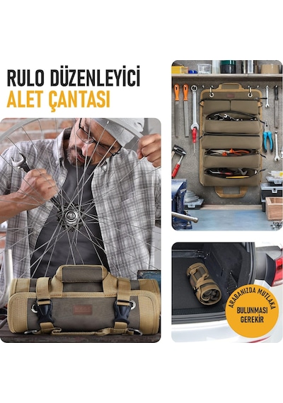 Ayrex Alet Çantası, Ağır Hizmet Tipi Kanvas Rulo Takım Çantası, Katlanabilir Alet Organizer El Çantası, Tamirci Genel