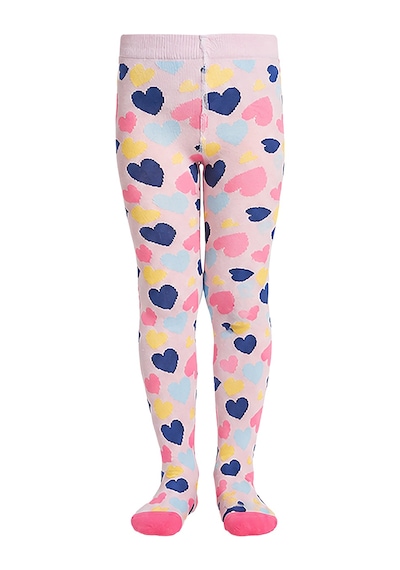 Deno Kids Denokids Kız Çocuk Kalp Desenli Kalın Külotlu Çorap Pembe Eğlenceli Tasarım 2-9 Yaş Renkli