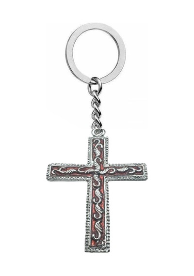 Kırmızı Detaylı Antik İşlemeli Haç Figürlü Metal Anahtarlık Unisex Gotik & Vintage Aksesuar
