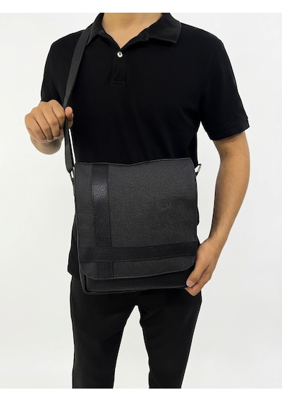 Sanmorris Unisex Kapaklı Kanvas Postacı Çapraz Askılı Omuz Çantası Siyah