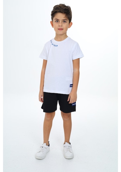 Toontoy Kids Toontoy Erkek Çocuk Yakası Baskılı Şortlu Takım Beyaz