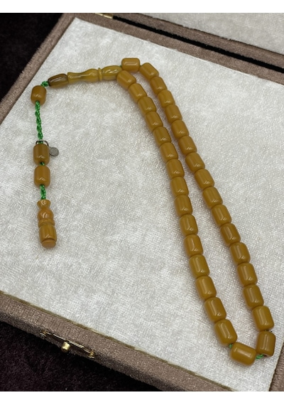 Muhammed Dabbas Usta İmzalı Osmanlı Benzetme Çubuk Sıkma Tesbih 7x11 Mm Sarı