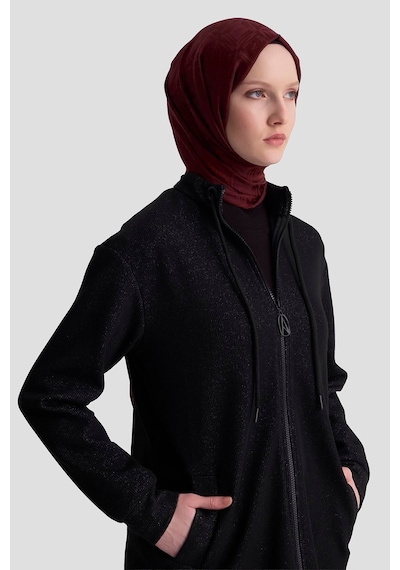 Armine Trend Kuşgözü Detaylı Fitilli Simli Cepli Ceket Siyah 25kt555