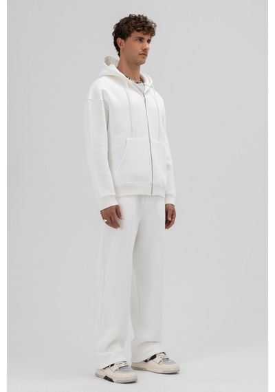 Vamos Basic Fermuarlı Oversize Kapüşonlu Sweatshirt Ekru