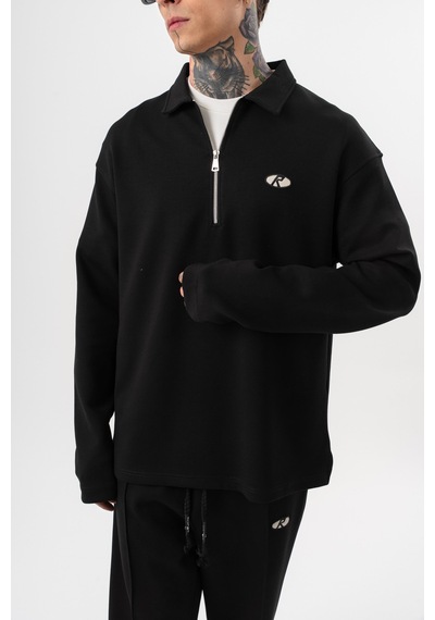 Respire Erkek Yarım Fermuarlı Modal Sweatshirt Siyah