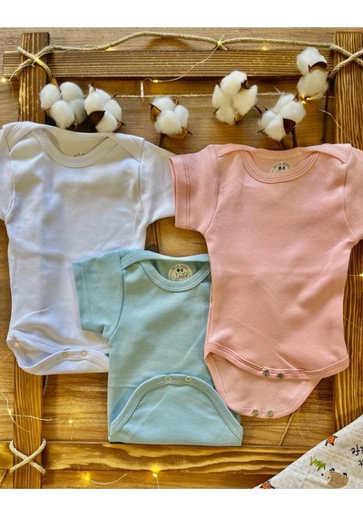 Betül Bebek Kısa Kollu 3'lü Organik Pamuk Çıtçıtlı Bebek Body&zıbın Pembe,beyaz,kırmızı Çok Renkli