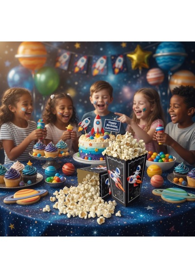 Uzay Temalı Pop Corn Mısır Kutusu 8li Çocuk Doğum Günü Parti Süsü Dekoru