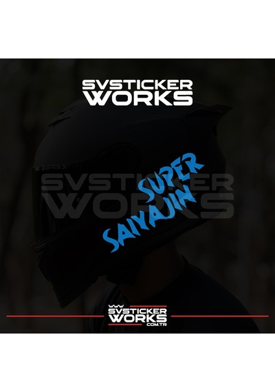 Super Saiyajin Yazılı Kask Sticker Tüm Kasklar Uyumlu Tek Yön 1 Adet Mavi