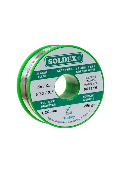 Soldex 1.20 Mm 200 G Kurşunsuz Lehim Teli %99.3 Sn / %0.7 Cu