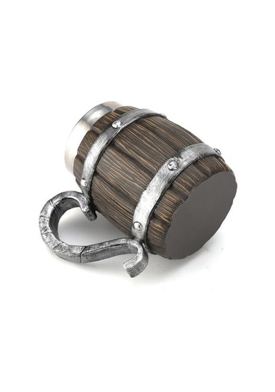 Ahşap Fıçı Görünümlü 380 Ml İçi Çelik Kupa Bardak - Viking Ve Orta Çağ Temalı Rustik Kupa