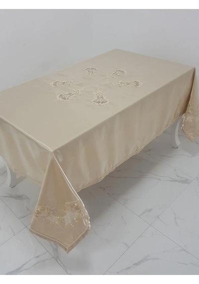 Anjelica Incili Dantelli Monoray Kumaş Bej Masa Örtüsü 170x230 Cm - 1018 Çok Renkli