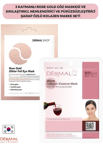 Dermal 3 Katmanlı Rose Gold Göz Maskesi + Sıkılaştırıcı Şarap Özlü Kolajen Maskesi