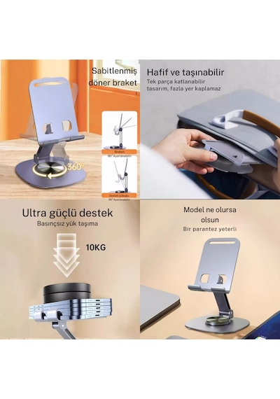 Ayarlanabilir Metal Telefon Tablet Standı Masaüstü Katlanabilir Tutucu Ergonomik Ve Dayanıklı