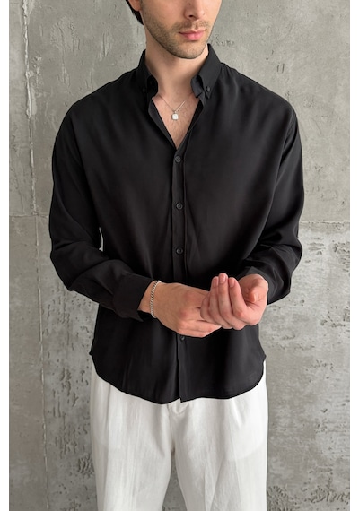 Erkek Oversize Modal Gömlek Black