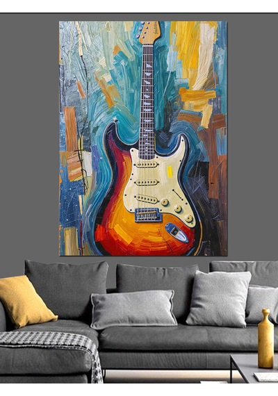 Renkli Klasik Gitar Tablosu Dekoratif Kanvas - Mdf Ahşap Tablo