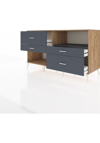 Kronos Konsol Tek Raflı 4 Çekmeceli 176x59x99 Çam-antrasit Çam-antrasit