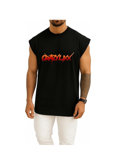 Oversize Logo Crazy Lixx Music Glam Metal Hard Göğüs Tasarımlı Unisex Spor Atlet SIYAH