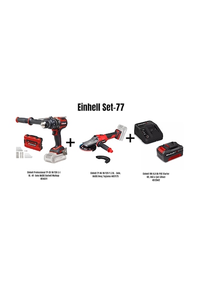 Einehll Set-77 Einhell Professional Tp-cd 18/120 Li-i Bl Akülü Darbeli Matkap+einhell Tp-ag 18/125 F Li Bl Akülü Avuç Taşlama+einhell 18v 4,0 Ah Pxc S