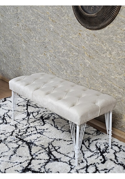 Beyaz Boyalı Tel Ayaklı 90 Cm Puf Bench - Puf - Bench - Kasalı Ot Çok Renkli