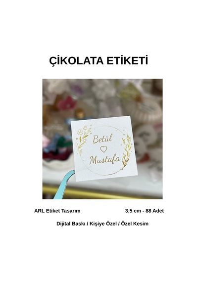 Söz, Kına, Nişan, Düğün Gold Renk Çikolata Etiketi 3,5 Cm 88 Adet - Arl Etiket Tasarım Beyaz