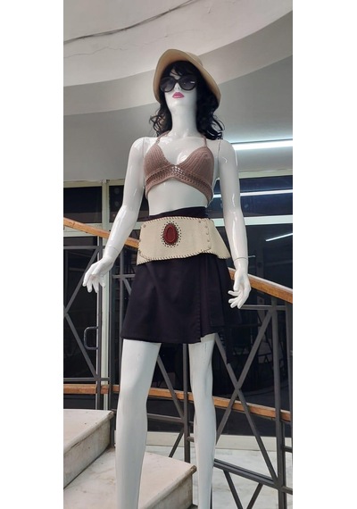 Eren Style Boho Doğal Taşlı Zımbalı Hakiki Deri Kemer 90 Cm-105 Cm -9607 Siyah