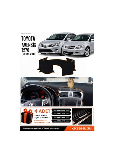 Toyota Avensis T270 2009-2015 Uyumlu Torpido Örtüsü, Torpido Kılıfı - Siyah-kahverengi - To004