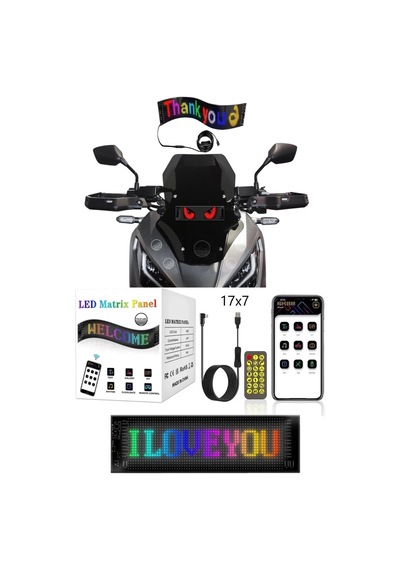 Motosiklet İçin Led Matrx Panel 17.3x7 Cm Rg-b Ekran Kumandalı App Kontrollü Çok Renkli
