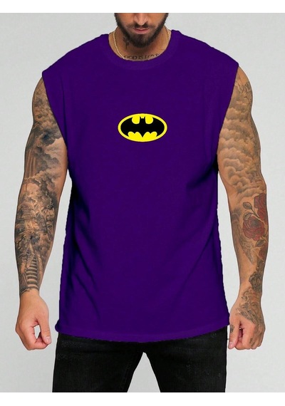 Batman Baskılı Kolsuz Tişört Mor