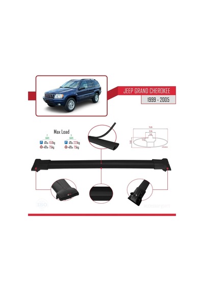 Jeep Grand Cherokee 1999-2005 Arası İle Uyumlu Fly Model Ara Atkı Tavan Barı Siyah