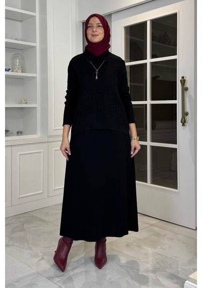 Kumsal Triko Takım Siyah Çok Renkli