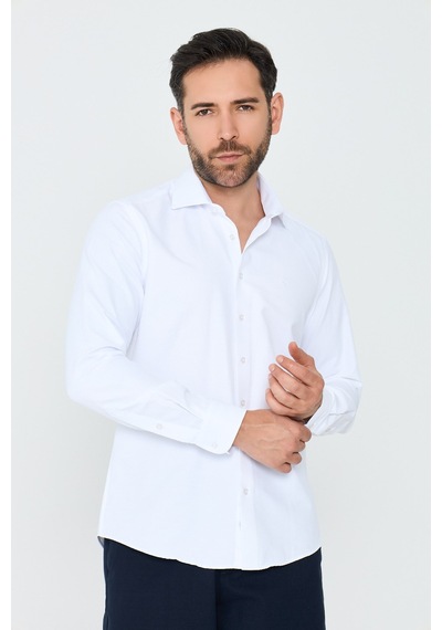 White Stone Beyaz Dokulu Dynamic Fit Erkek Uzun Kollu Gömlek Beyaz-01