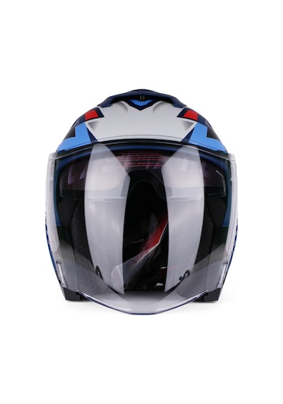 Valente Çenesiz Yarım Kask Caspiano Çenesi Z Csp 097 Matt Blue Gray Şeffaf Vizörlü Motosiklet Kaskı Mavi