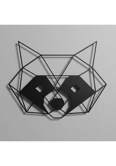 Geometrik Rakun Metal Duvar Tablosu Siyah