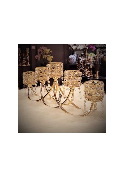 Yatay Şamdan Taşlı Gold