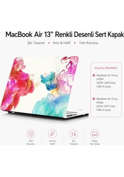 Macbook Air 13 İnç Kılıf Uyumlu A1369 A1466 Renkli Boya Desenli İnce Sert Kapak Darbe Çizilme Koruma Hard Case Mat Yüzey Pembe