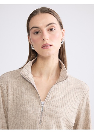 Lcw Everyday Bej Oversize Kadın Fitilli Tişört