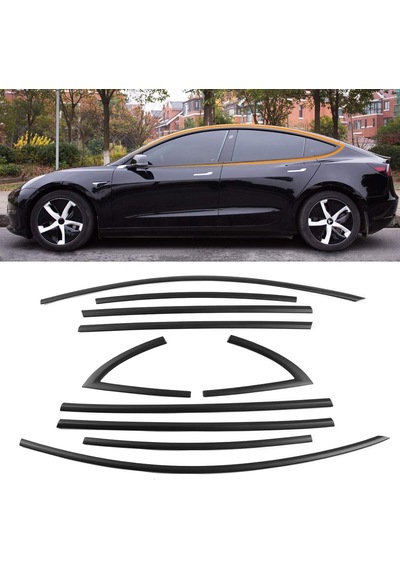 Autogp Tesla Model Y Cam Çerçevesi Kenar Çıtası Pianoblack Tamtur 10 Parça 2020 / 2024