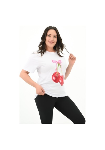 Kadın Büyük Beden Kiraz Baskılı T-shirt 1785-24 001