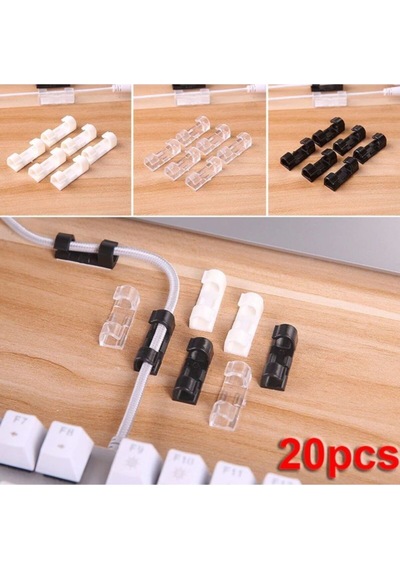 Beyaz Yapışkanlı Mini Kablo Tutucu Klips 20li