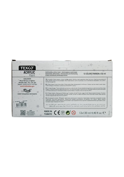 Rich Texco Akrilik Boya Seti, 12 Renk X 130 Ml, Su Bazlı 0,15 L