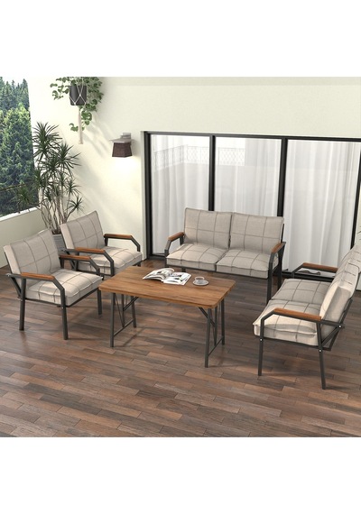 Mygusi Hayal Balkon Bahçe Cafe - Metal Kanepe Koltuk Takımı - 2+2+1+1+masali Krem
