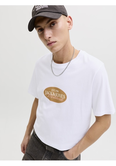 Jack & Jones Erkek Gögüs Logo Baskili Tisört - Catskills - 12297891 Beyaz