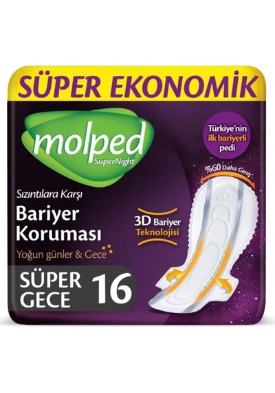 Molped Super Night Hijyenik Ped Süper Gece 16'lı