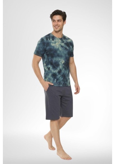 Mecit Pijama Mecit 4001 Erkek Lacivert Batik Desen Şortlu Erkek Pijama Takımı